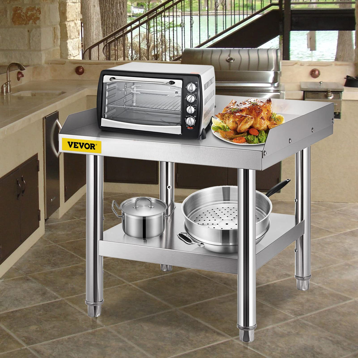 VEVOR Stainless Steel Equipment Grill Stand, 24 x 24 x 26 Inches Stainless Table, Grill Workstations with Adjustable Storage Undershelf, Equipment Stand Grill Table for Hotel, Home, Restaurant Kitchen