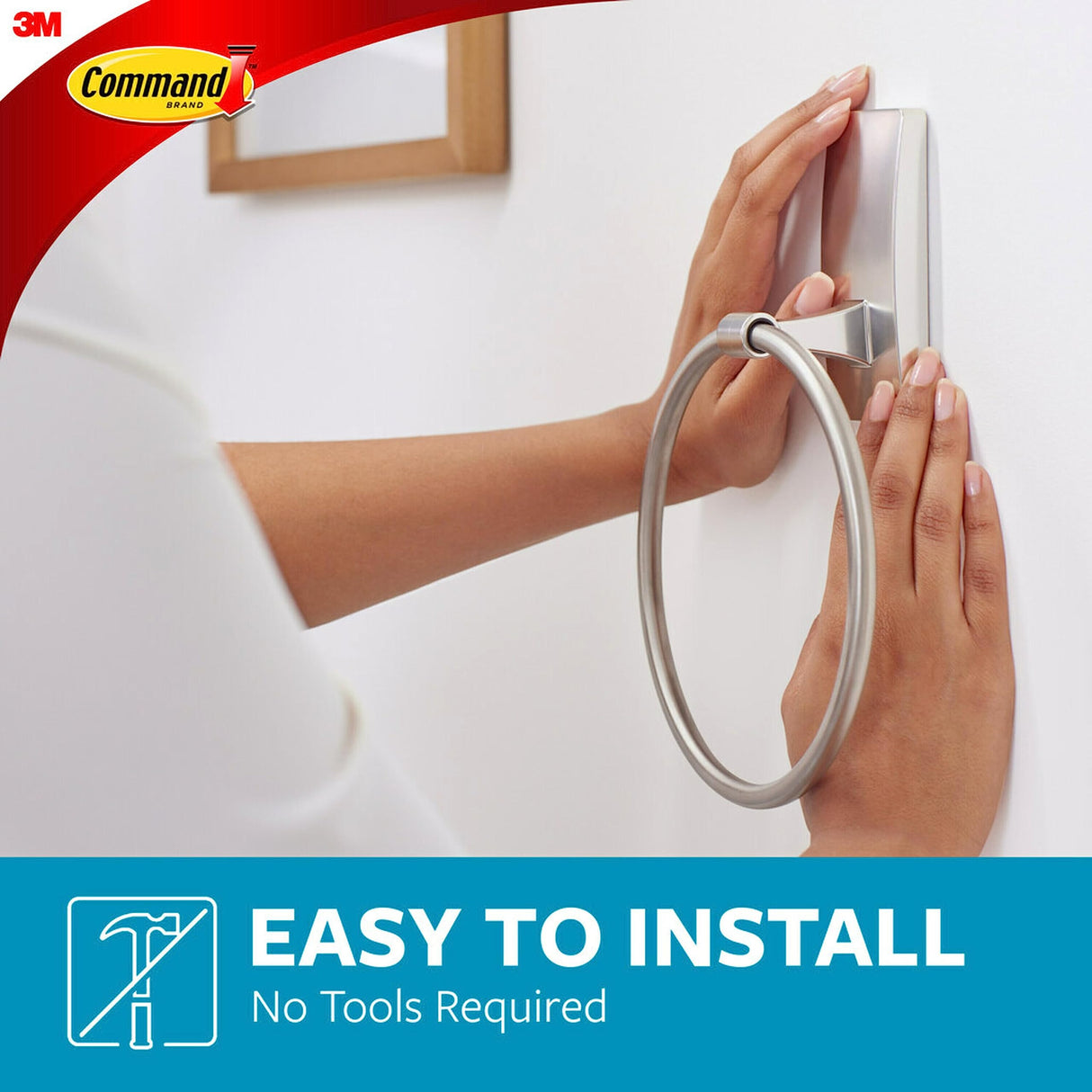 Command Hand Towel Holder Satin Nickel with Water Resistant Command Strips, Rust Resistant Bathroom Organizer, Holds up to 5 lbs