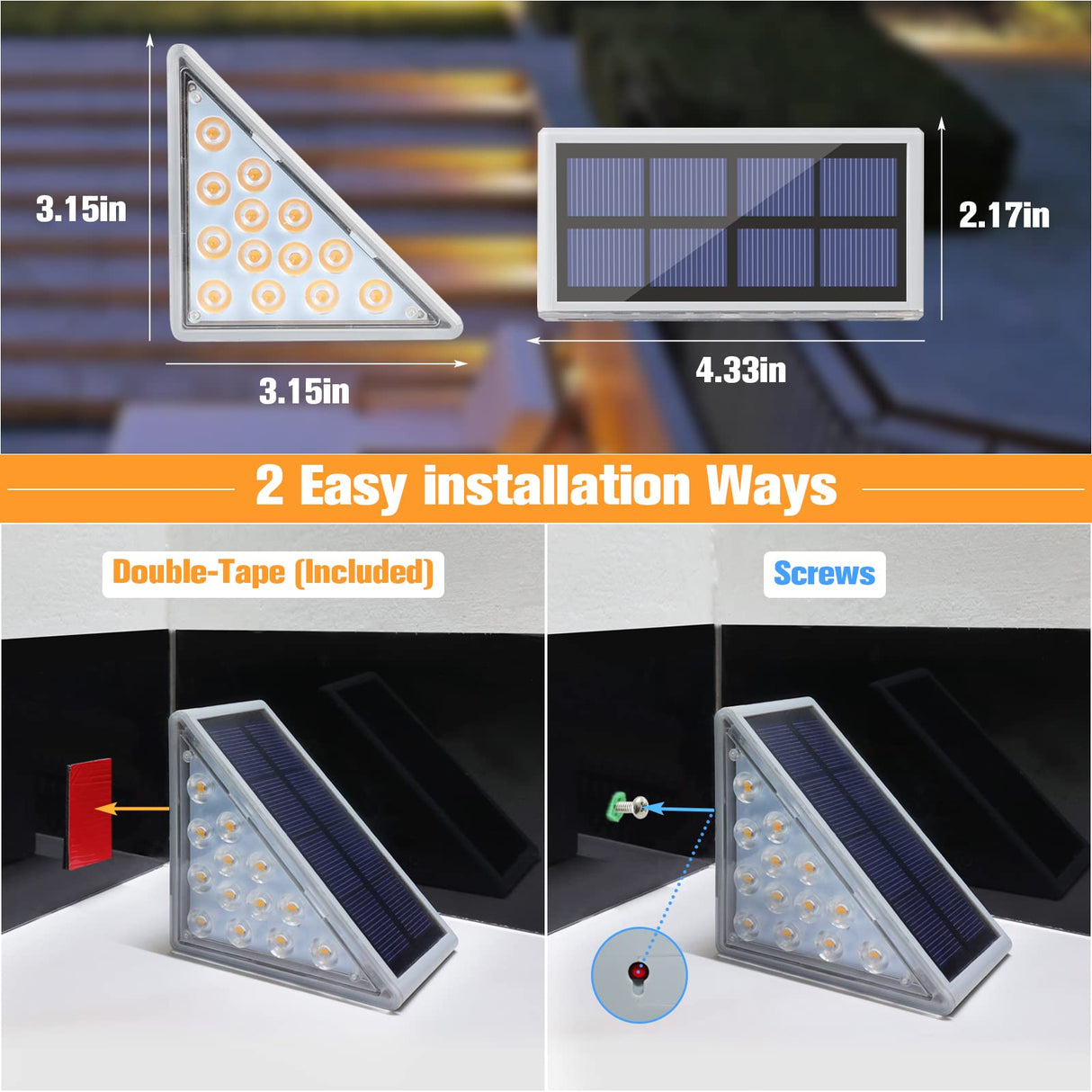 VOLISUN Solar Stair Lights 6 Pack, Solar Step Lights Outdoor Waterproof IP67, LED Outdoor Step Light,Outdoor Light Decor for Garden Stair, Deck, Front Step, Front Porch, and Patio(3000K)