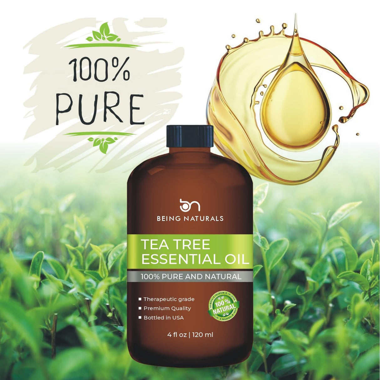 Tea Tree Essential Oil - Huge 4 FL OZ - 100% Pure & Natural – Premium Natural Oil with Glass Dropper (Tea Tree)