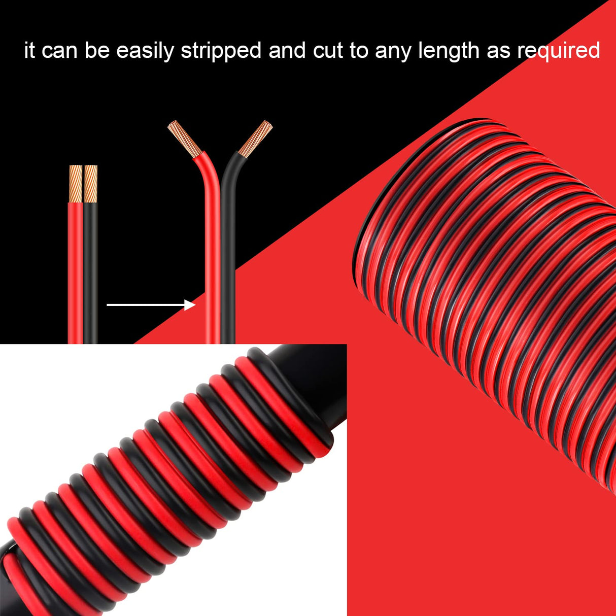 VIABRICO 14AWG 100FT Electrical Wire Cable 2 Conductors Red Black Hookup LED Lighting Strips Flexible Extension Cord 14Gauge Copper Clad Aluminum 12V/24V DC
