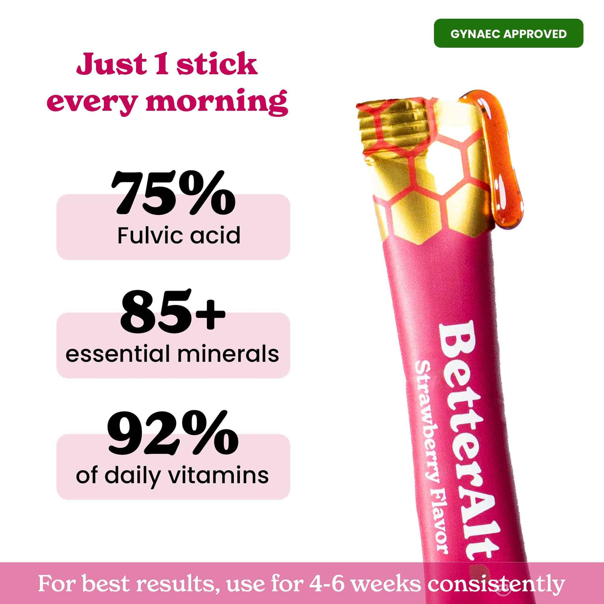 BetterAlt SHE-Lajit Strawberry Honeysticks|Shilajit for Women with Shatavari & Saffron for hormonal Balance & Energy Boost|Tasty Shilajit Honeysticks with Goodness of Pure Himalayan Shilajit|30 Sticks