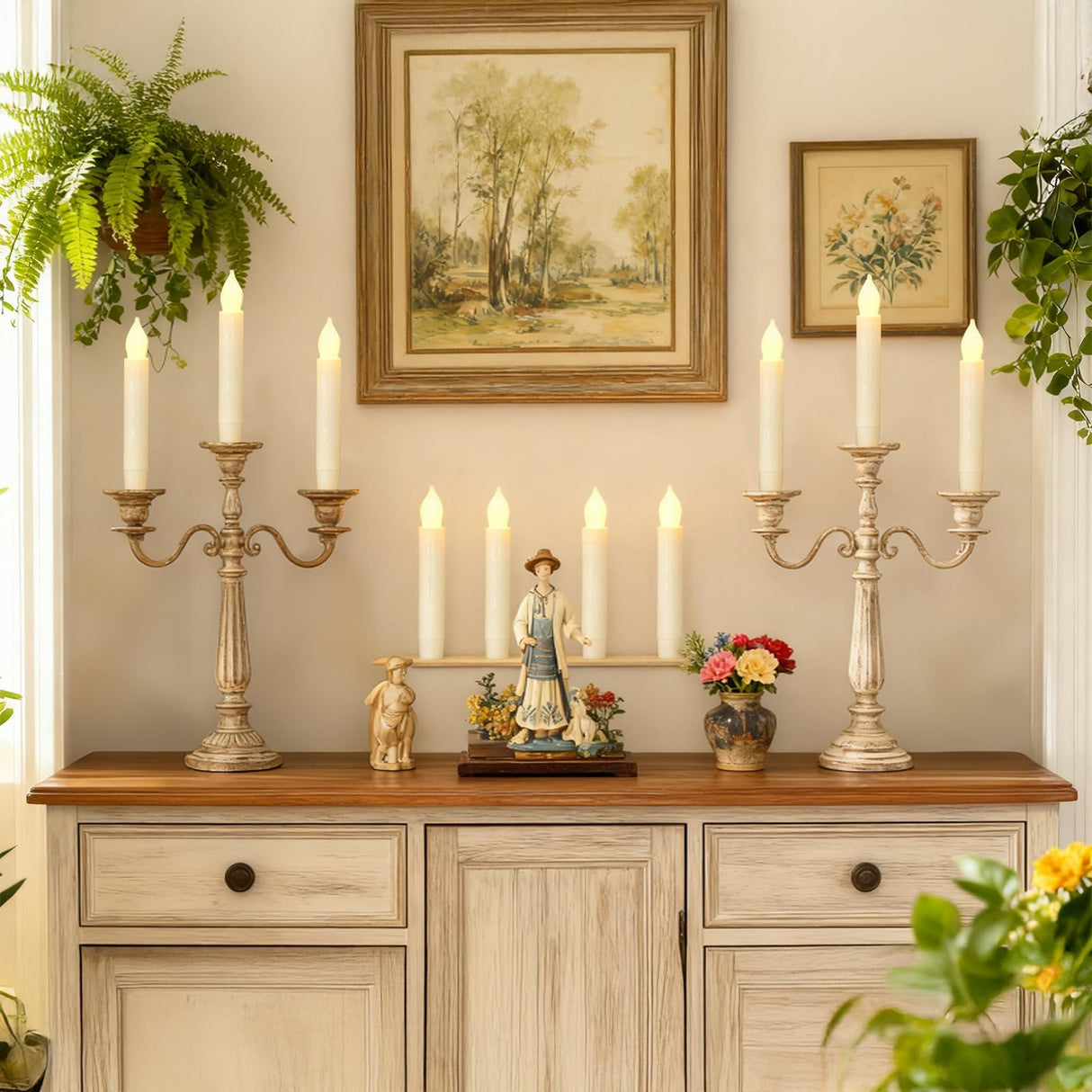 Lezonic Flameless Battery Operated Candlesticks Flickering, 24Pcs White LED Battery Christmas Window Candles, 6 Inch Short Taper Candles Hanging Halloween Floating by Touch, No Remote