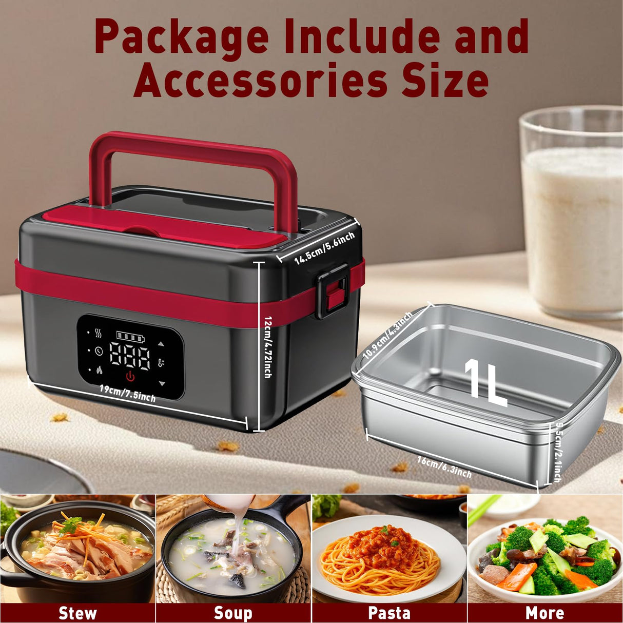 JingHua Cordless Electric Heated Lunch Box for Men Women, 1L Rechargeable Lunch Box Self-Heating Food Warmer with Keep Warm Function Ideal for Indoor Outdoor Work Office Camping Travel