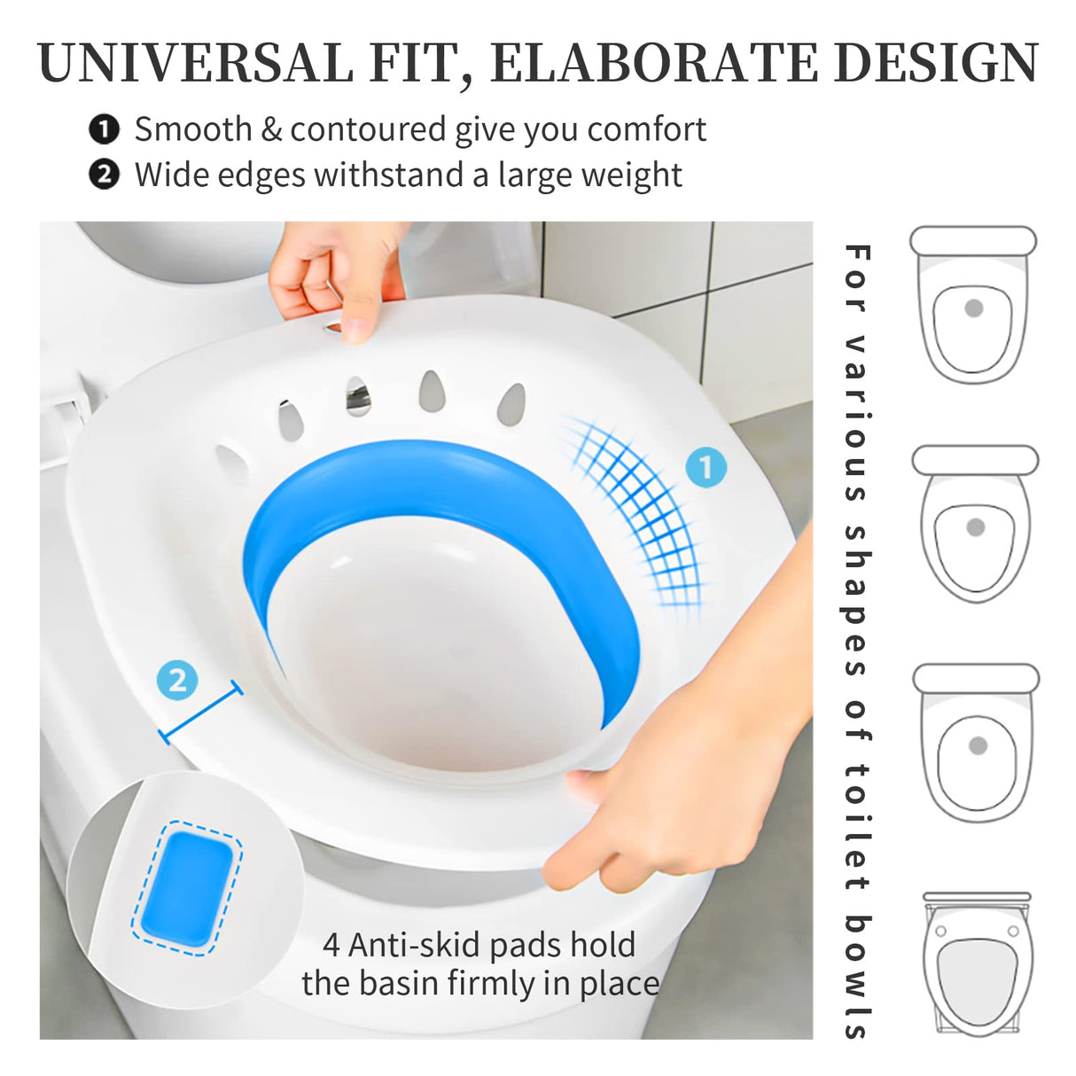 Sitz Bath for Toilet Hemorrhoids Postpartum Care, Perineal Soaking Bath Over The Toilet Seat, Collapsible Sitz Basin with Flusher for Vaginal Anal Inflammation Treatment, Yoni Steam Seat, White/Blue