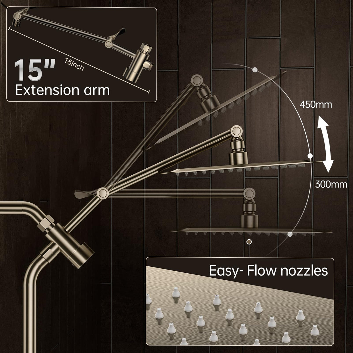 Veken All Metal 10" Brushed Nickel Shower Head with Handheld, Luxurious Square High Pressure Double Rain Shower Heads with Power-wash Hand Held, Dual Detachable Rainfall Showerhead,Bathroom Upgrade