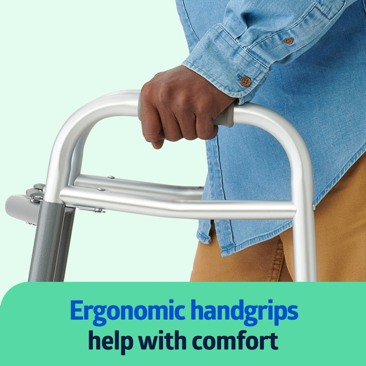 Medline Lightweight Two Button Folding Walker with 5" Wheels, Aluminum Frame Supports up to 300 lbs