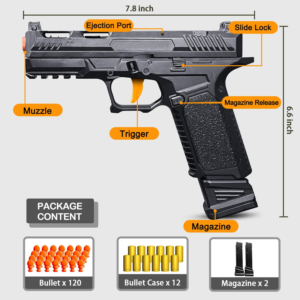 Automatic Shell Ejecting Toy Gun Pistol, Soft Bullet Toy Gun for Boys, Education Model Realistic Toy Pistol Shooting Game Toys Gifts Christmas Birthday for Kids 8+