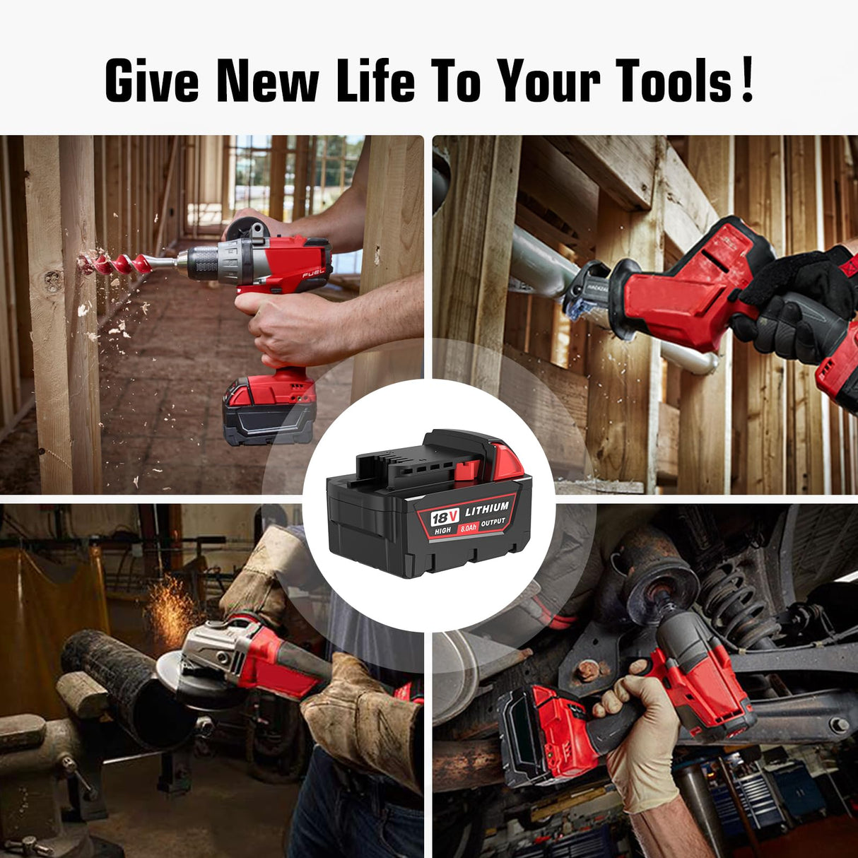 4 Pack 8.0Ah Extended Runtime Lithium-Ion Battery Replacement for Milwaukee 18V Battery 48-11-1862 48-11-1852 48-11-1880 48-11-1882 Compatible with Milwaukee 18 Volt Batteries Cordless Tools(Red)