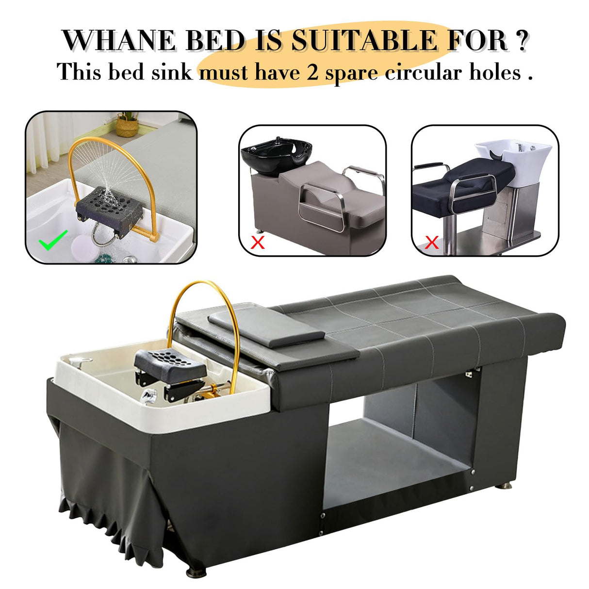 YTQHERQR Water Circulation Hair Head Spa Equipment with Pillow, Water Circulation Frame Rack with 39.37" 304 Stainless Steel Water Hose, Shampoo Bed Accessories, for Hair Salon Massage Shower