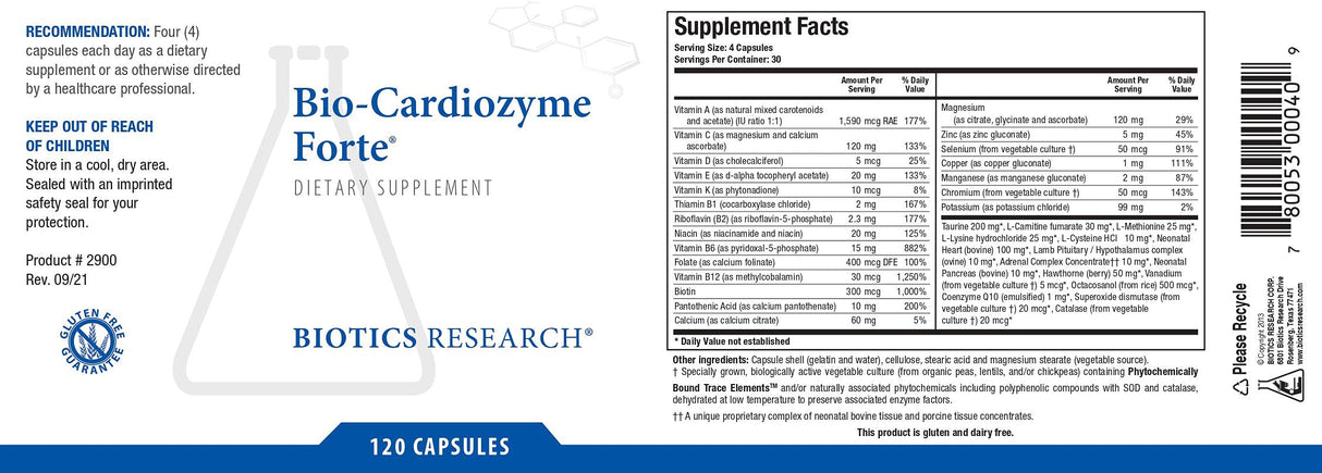 Biotics Research Bio Cardiozyme Forte Healthy Heart Multivitamin, Broad Spectrum Formulation Designed to Support Cardiovascular Health and Function, Powerful Antioxidant Support, 120 Capsules