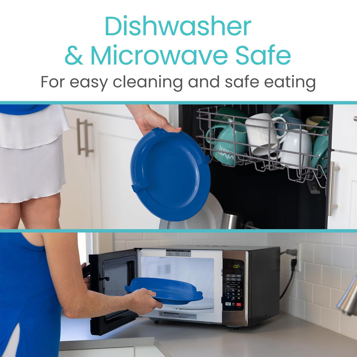 Vive Spill-Proof Scoop Plate, 9" (2 Pack) - Dish with Wall for Disabled, Handicapped, Elderly Adults with Special Needs from Parkinsons, Dementia, Stroke, Tremors with - Non Skid Padded Bottom