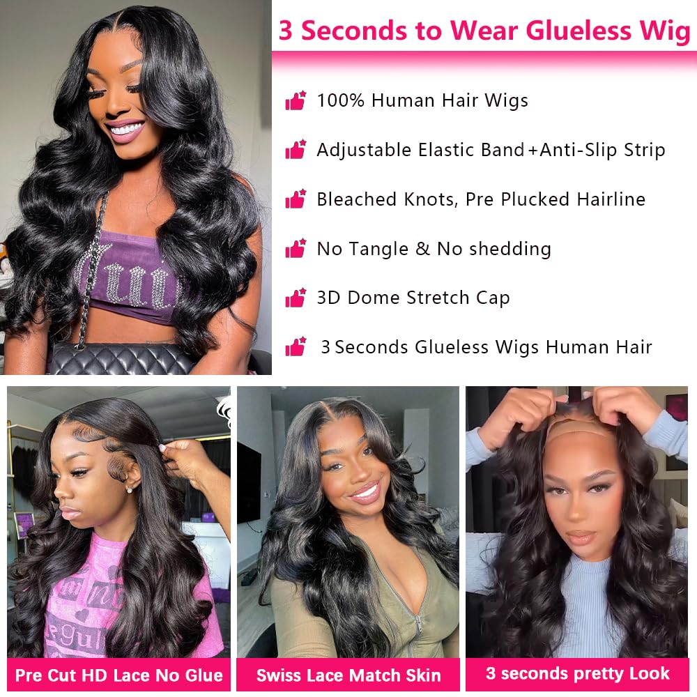 eddfine 250% Density Glueless Wigs Human Hair Pre Plucked Pre Cut 5x5 HD Lace Closure Wigs Human Hair Body Wave Lace Front Wigs Human Hair for Women Glueless Wigs Human Hair for Beginners 26 Inch