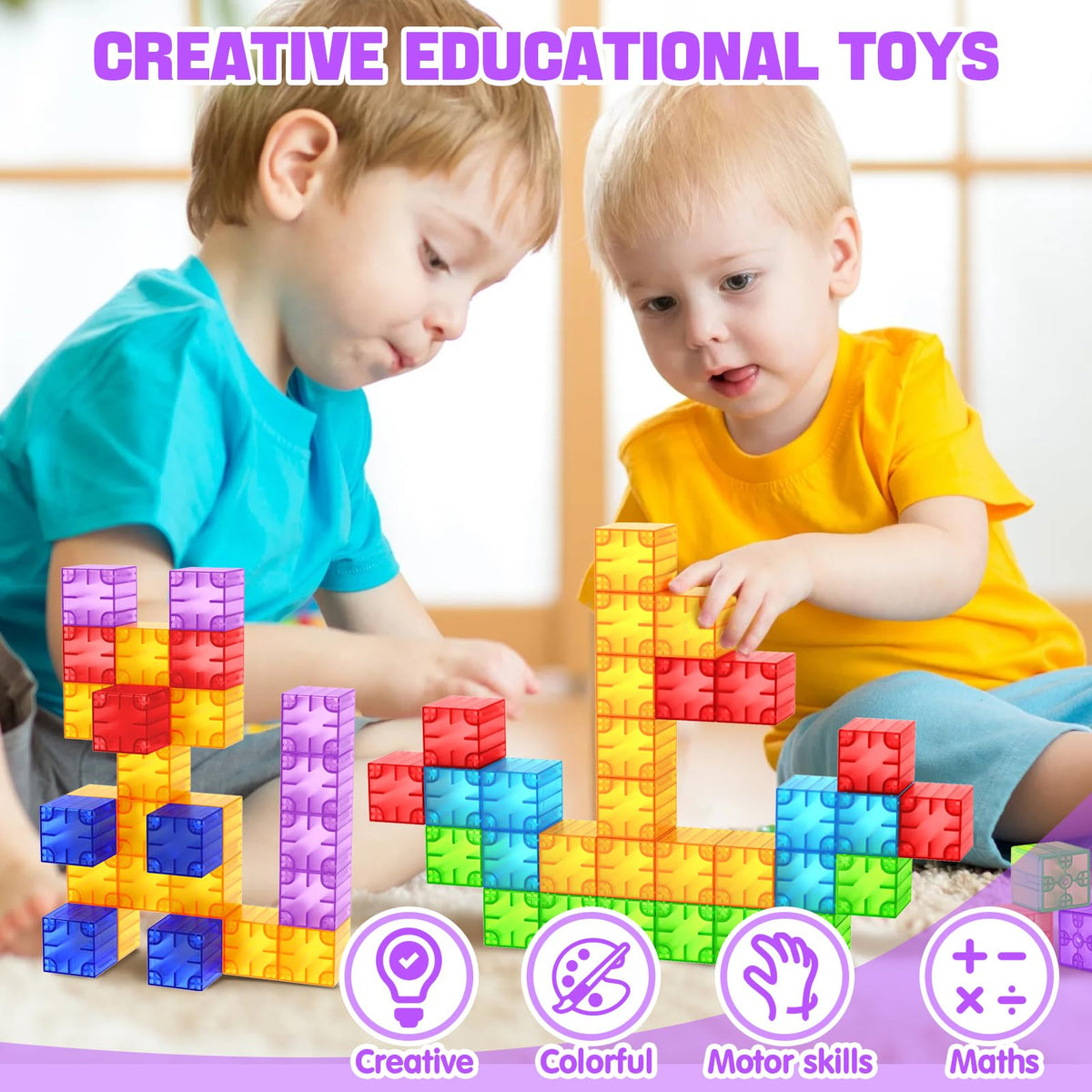 Feoxialy Magnetic Blocks 52pcs Translucent Magnetic Cubes Building Blocks