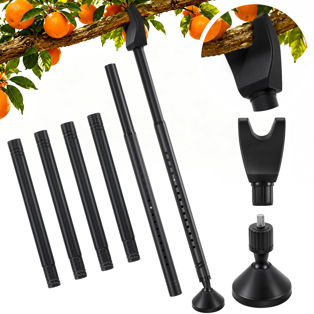 Carbon Steel Tree Support Pole with Crutch, Adjustable 20"-81" Tree Support for Leaning Trees, Prevents Fruit Trees Branch Breakage, Holds Up to 150 lbs, 360° Self Adjusting Base for Branch-Support