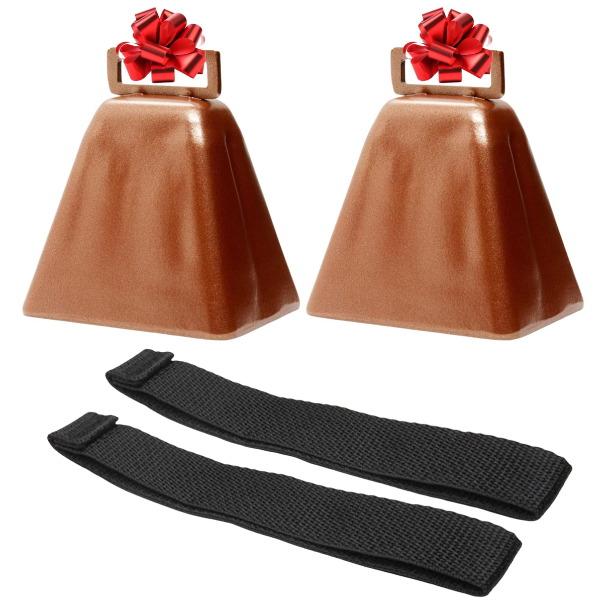 Bevin Bells Long Distance Cow Bells 10LD (Copper & Copper) | Christmas Bells | Made from Steel | Loud Noise Makers | w/White Strap Around The Handle | Easier to Hold | Made in CT, USA