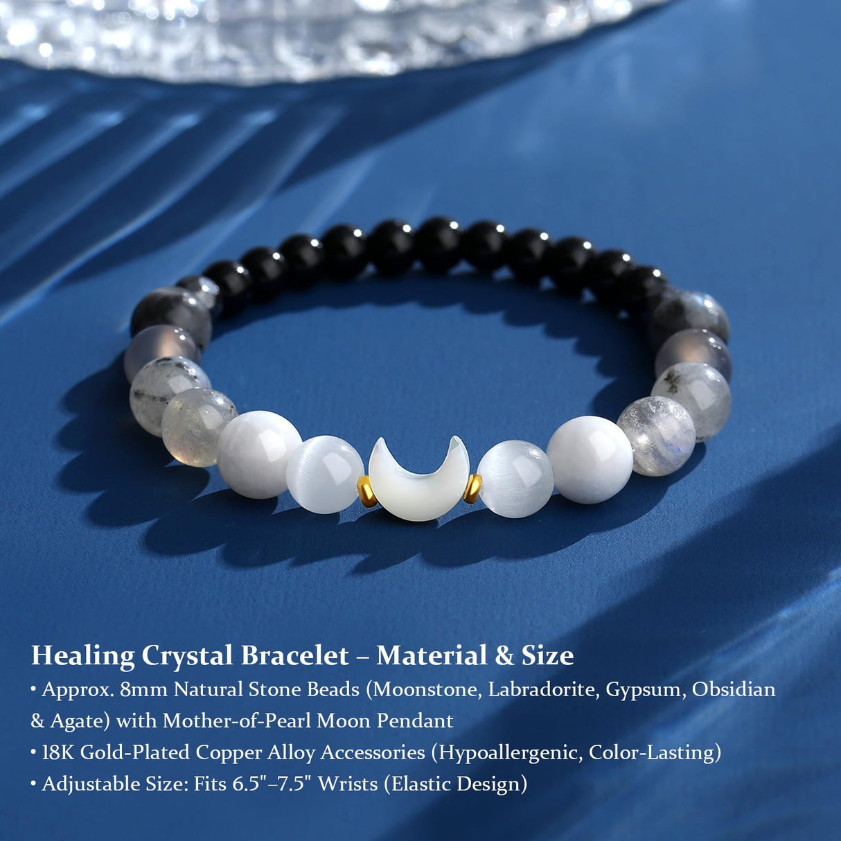 Moon Phase Moonstone Bracelet, Moon Jewelry Crystal Healing Gifts for Women