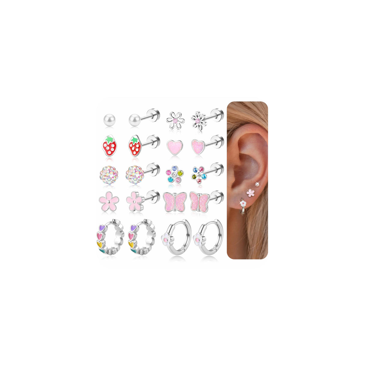 SAILIMUE Hypoallergenic Flat Back Earrings for Girls Kids Toddler Women