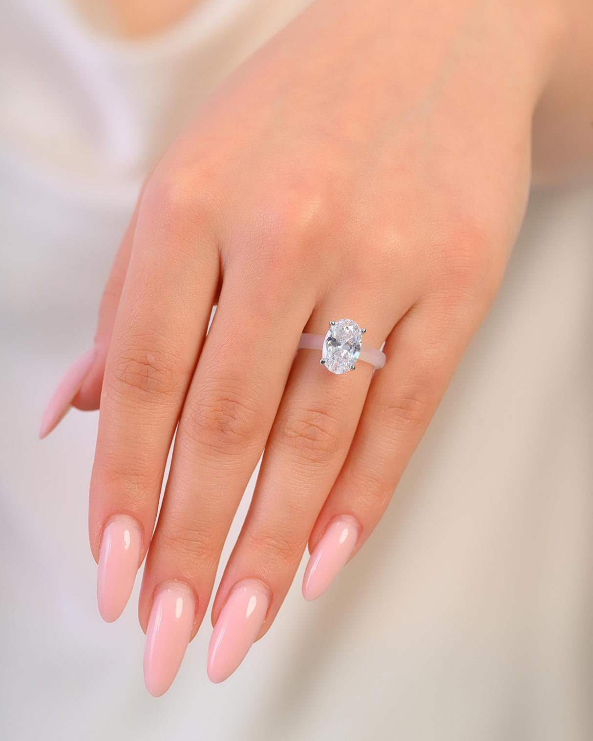 Rinfit Thin Silicone Ring with CZ, Gift Box - Frosted Clear/Oval, Size 7