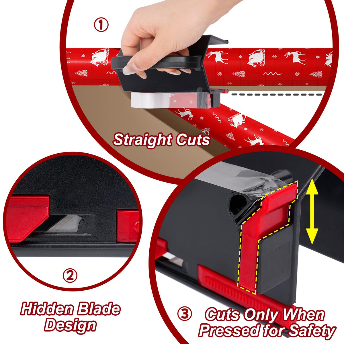 2-in-1 Wrapping Paper Cutter & Tape Dispenser, with 4 Tapes & 2 Blades 