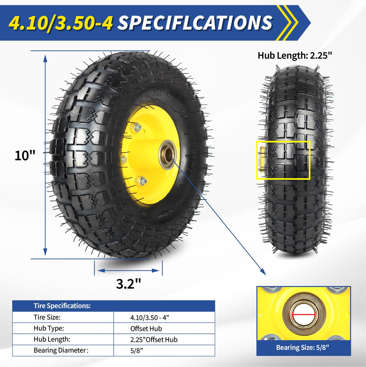 GICOOL 4.10/3.50-4 Rubber Pneumatic Tire, for Hand Truck Dolly Cart 2 Pack