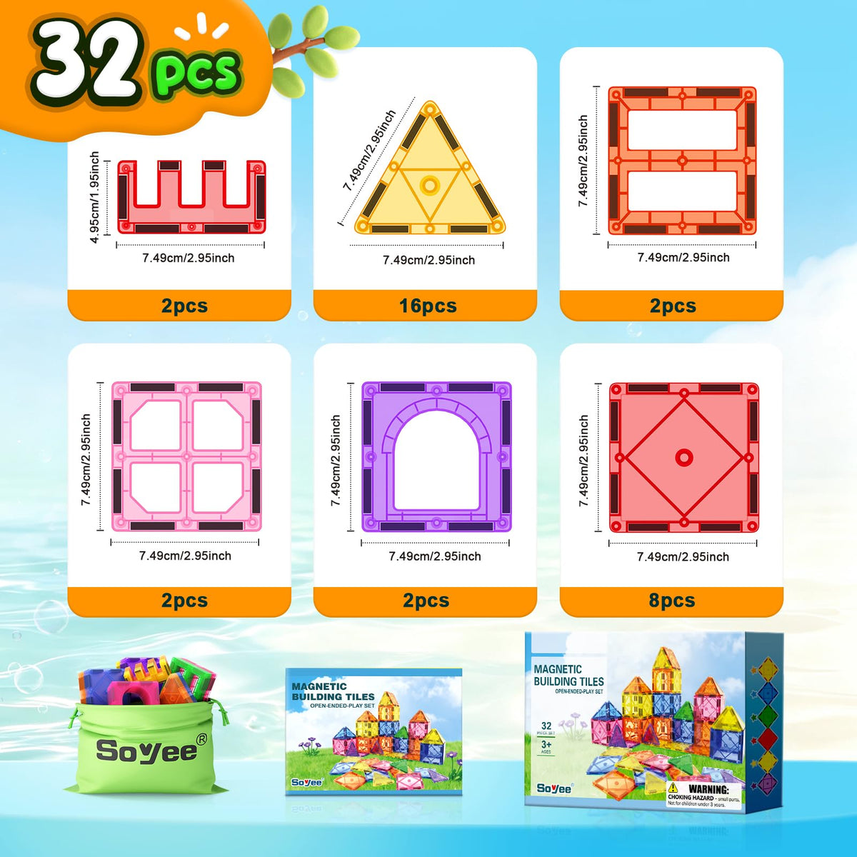 Soyee Magnetic Tiles Toddler Toys Games Sensory Toys for Toddlers 3-4 Magnetic Blocks for Kids Age 3-5 4-8 Outdoor Toddler Activities Preschool Building Learning Toys