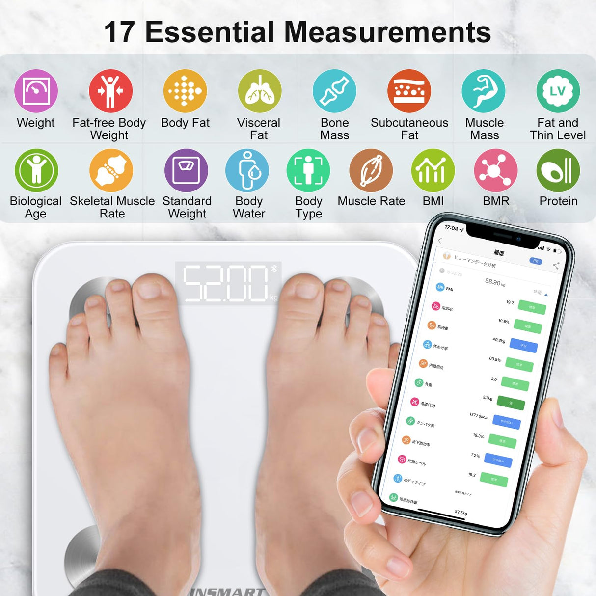 INSMART Smart Scale for Body Weight, Digital Bathroom Scale Bluetooth Body Fat Scale,Body Composition Analyzer with Smart APP Sync Weight Scale - White