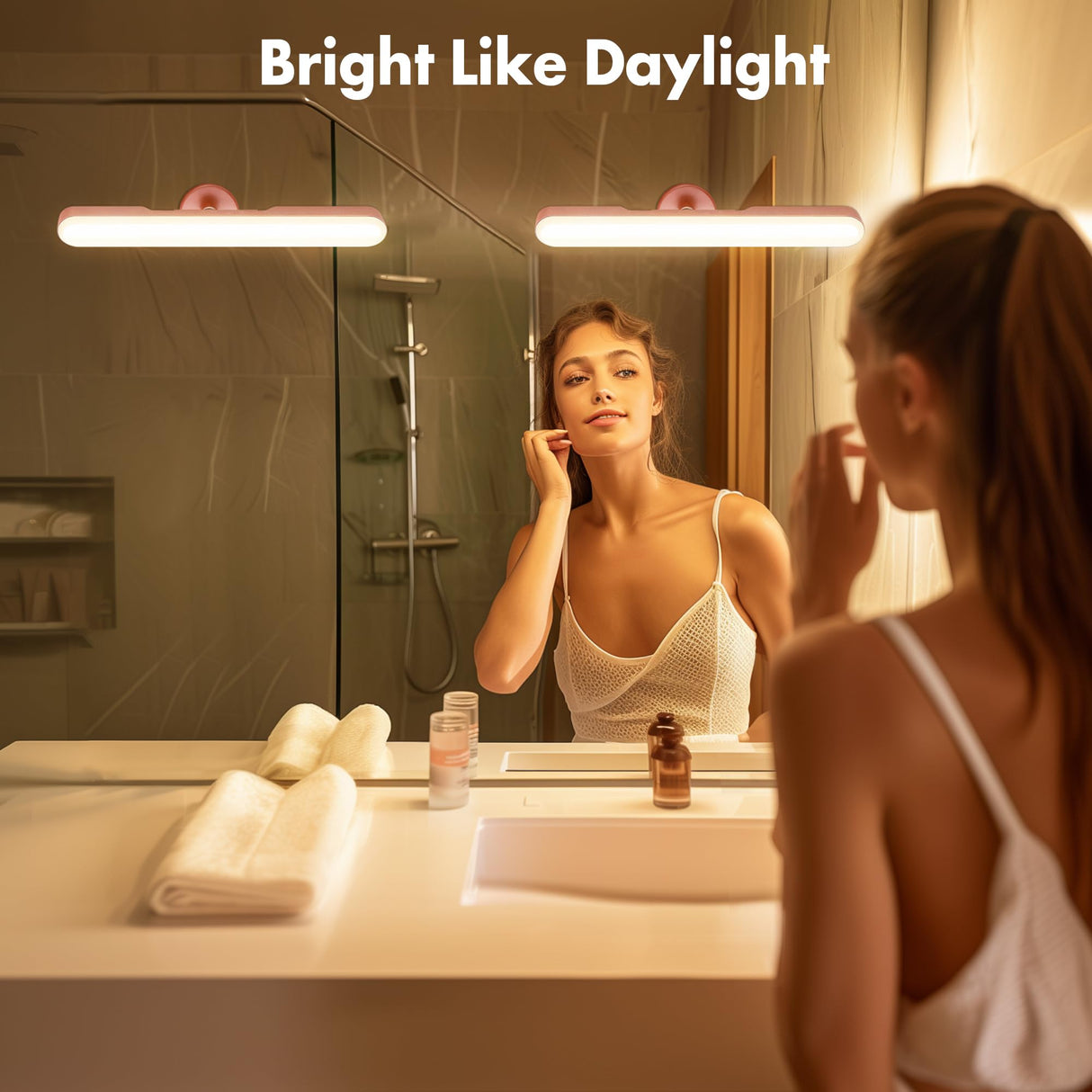 cambk Set of 2 Wireless Vanity Makeup Lights for Mirror, Rechargeable LED Stick On Light Bar for Bathroom Mirror with Dimmable 3 CCT, Long Battery Life Cordless Light for Vanity Desk(Black)