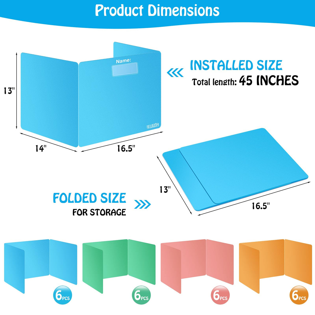 Colorful 24-Pack Desk Dividers for Students, Durable Plastic Study Carrel Divider, Easy to Clean Privacy Classroom Shield Folder Boards for Student Desk Pink Orange Blue Green