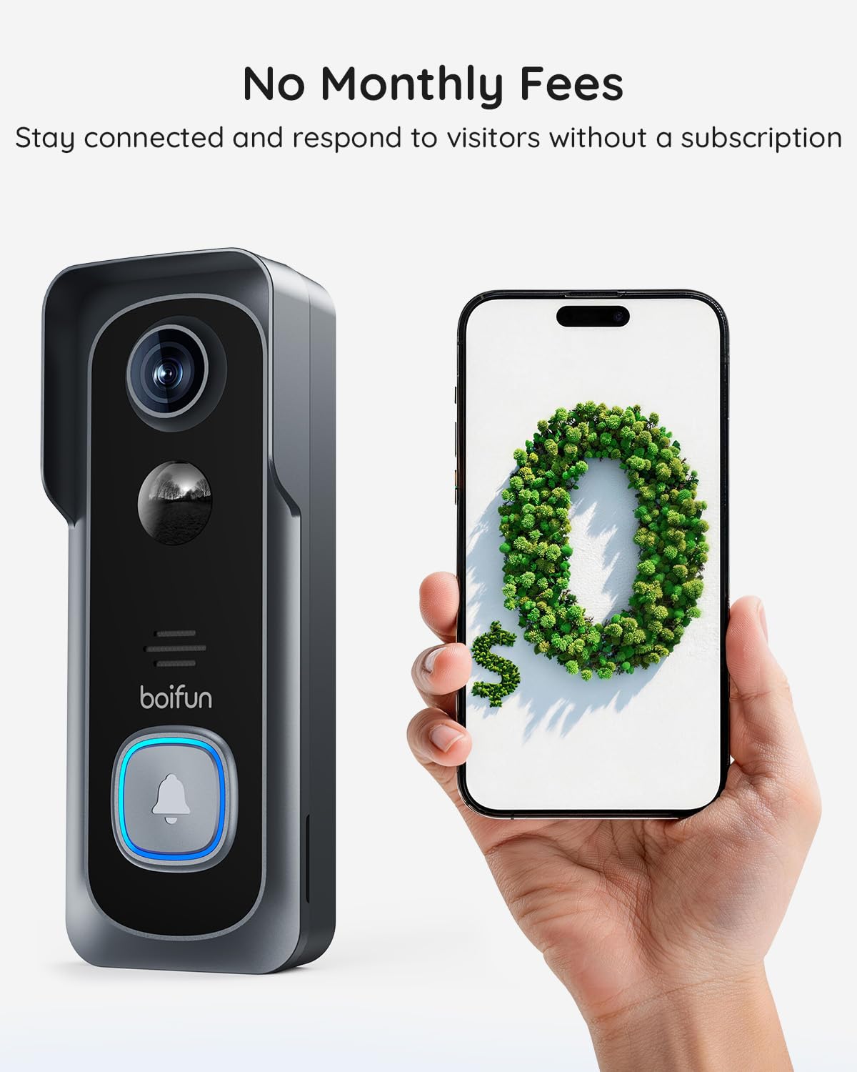 BOIFUN Video Doorbell Camera Wireless – No Subscription Required, 2K HD, 166° Wide View, HDR Night Vision, Motion Alerts, Two‑Way Audio & Battery Video Doorbell with Chime, 2.4 GHz Wi‑Fi Only
