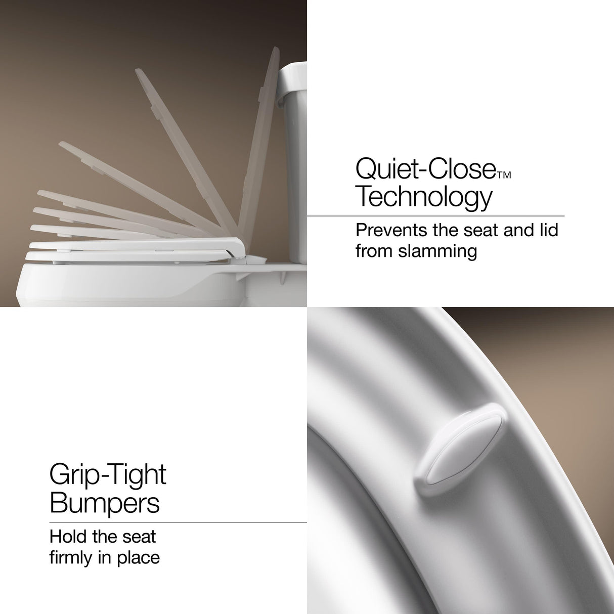 KOHLER 4636-RL-0 Cachet ReadyLatch Elongated Slow Close Toilet Seat Quiet Lid, Contoured Grip-Tight Bumpers Installation Hardware, Apartment Essentials, White