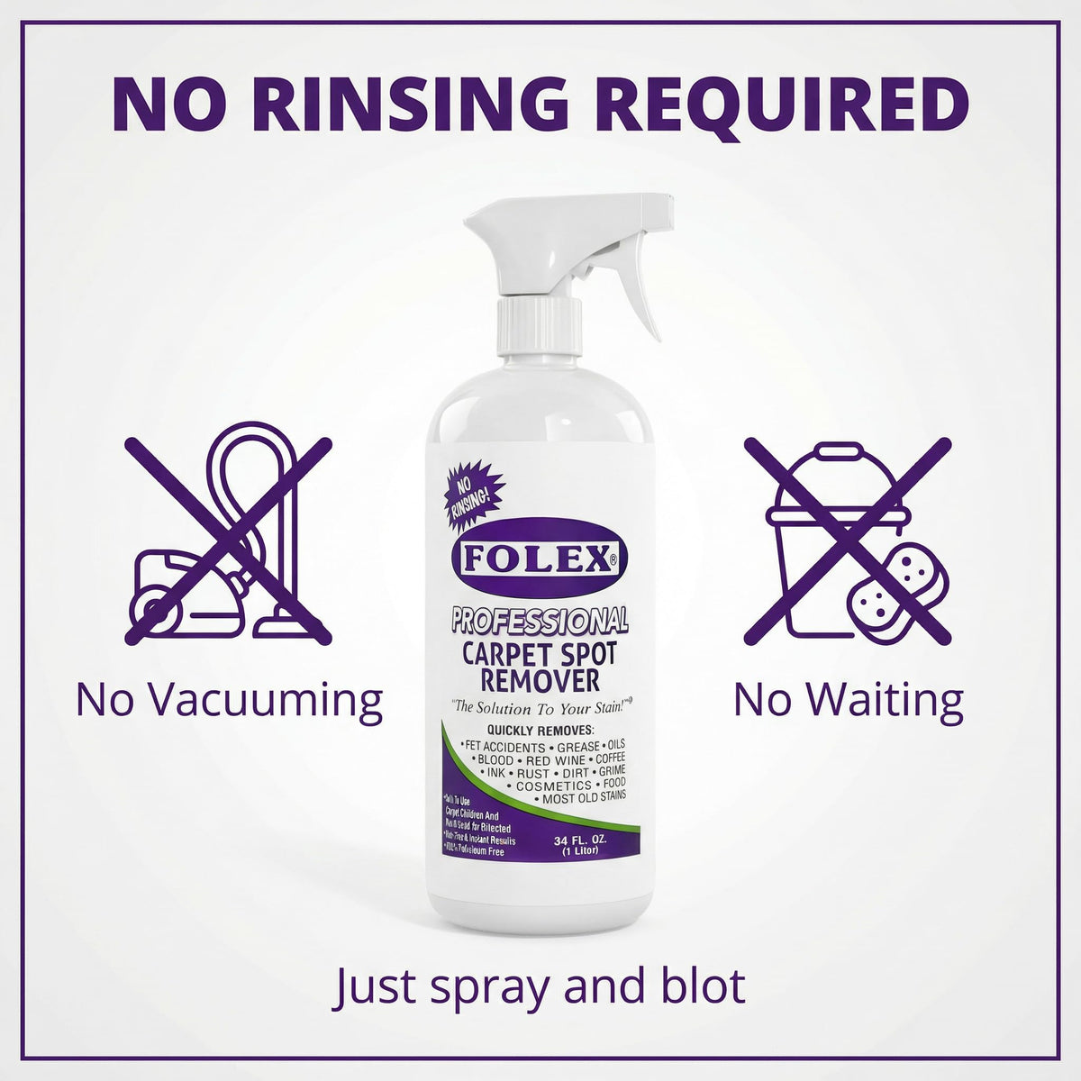 FOLEX Professional Carpet Stain Remover Spray – Stain Remover for Old Stains – Best Remover for Pets – Rug Stain Remover & Upholstery Cleaner – Cleaner Solution for Couches & Car Interiors – 34 oz