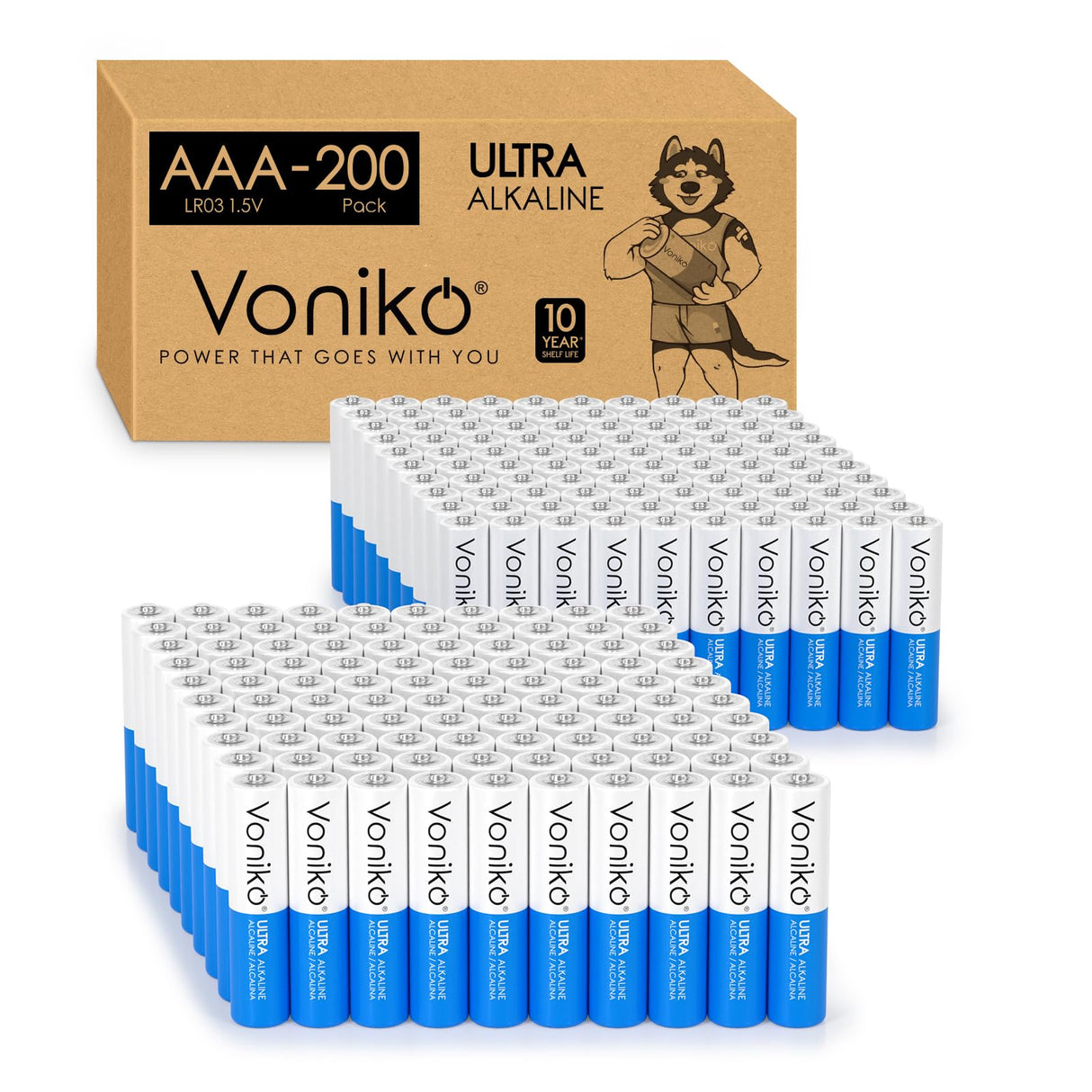 Voniko - Premium Grade AAA Batteries -200 Pack - Alkaline Triple A Battery - Ultra Long-Lasting, Leakproof 1.5v Batteries - 10-Year Shelf Life