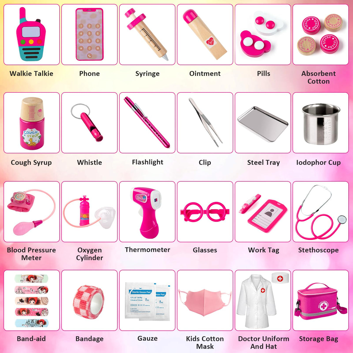 EFO SHM Doctor Kit for Kids Girls, 34 Pcs Kids Doctor Kit for Toddlers 3-5 with Medical Storage Bag & Real Stethoscope, Pretend Play Set for Boys Girls Fun Role Playing Game