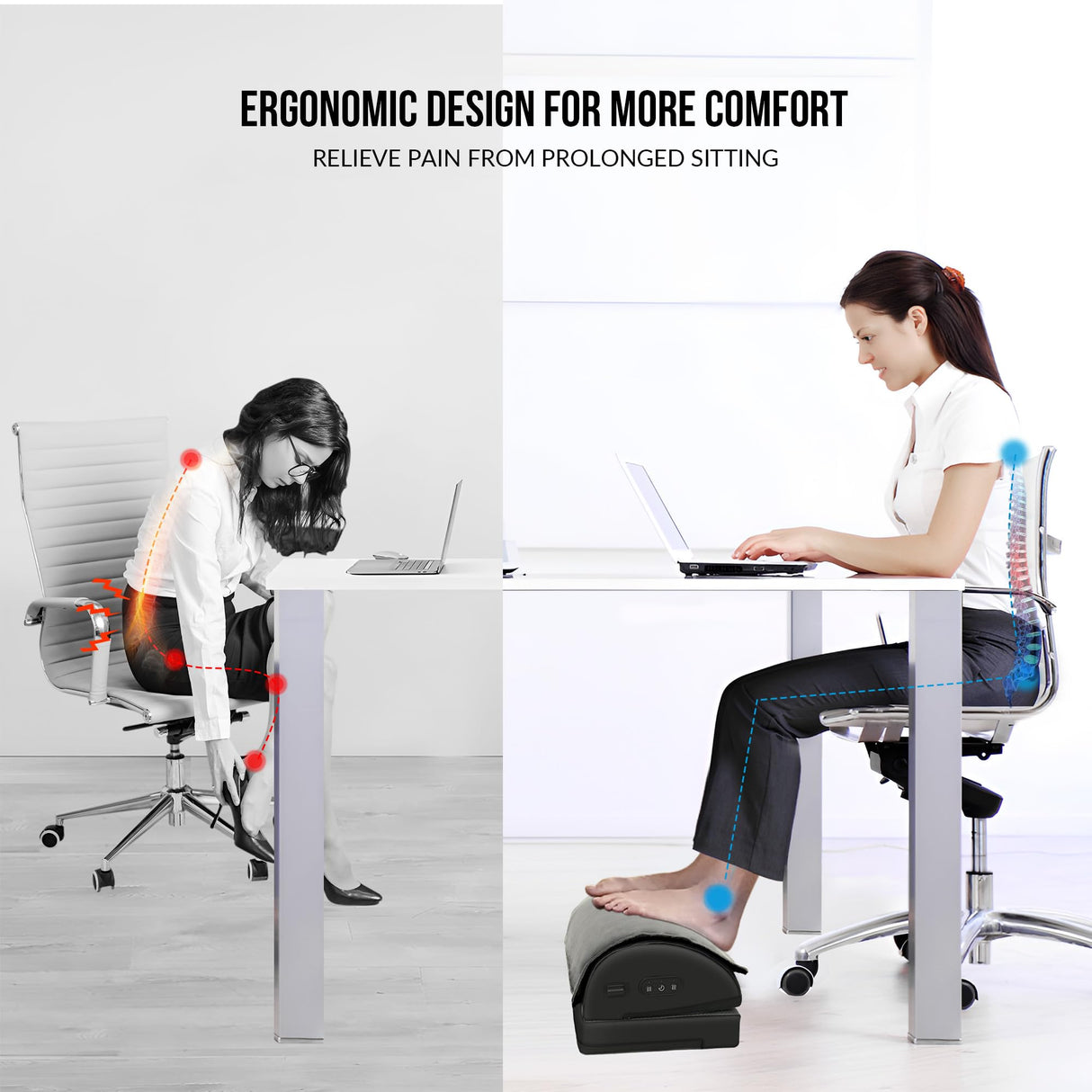 Heated Foot Rest Under Desk at Work, Ergonomic Desk Footrest with Vibrating Massage and Adjustable Height, Foot Warmer with Pocket, 3 Vibration Modes & 2 Heating Levels,Memory Foam,Office Home Gaming