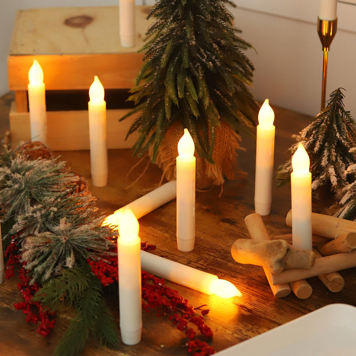 MUMCHASI 24 Packs Flameless Taper Candles Battery Operated Candlestickes Electric LED Candles Flickering Christmas Candlesticks Warm Yellow Light Halloween Fall Decor H: 6 inches No Remote