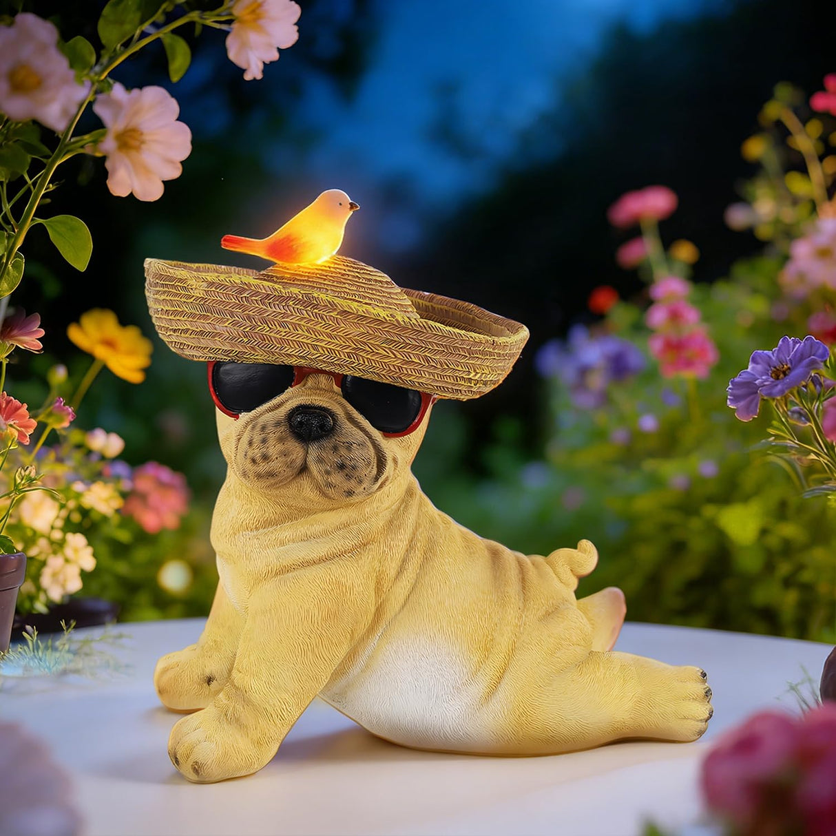 Glintoper Solar Garden Statue Dog Figurine, 8.7" Outdoor Resin Puppy Whimsical Lawn Porch Yard Art, Birthday Mothers Day Ideal Gifts, Lighted Shar Pei Ornaments for Patio Pathway Yard Decoration 