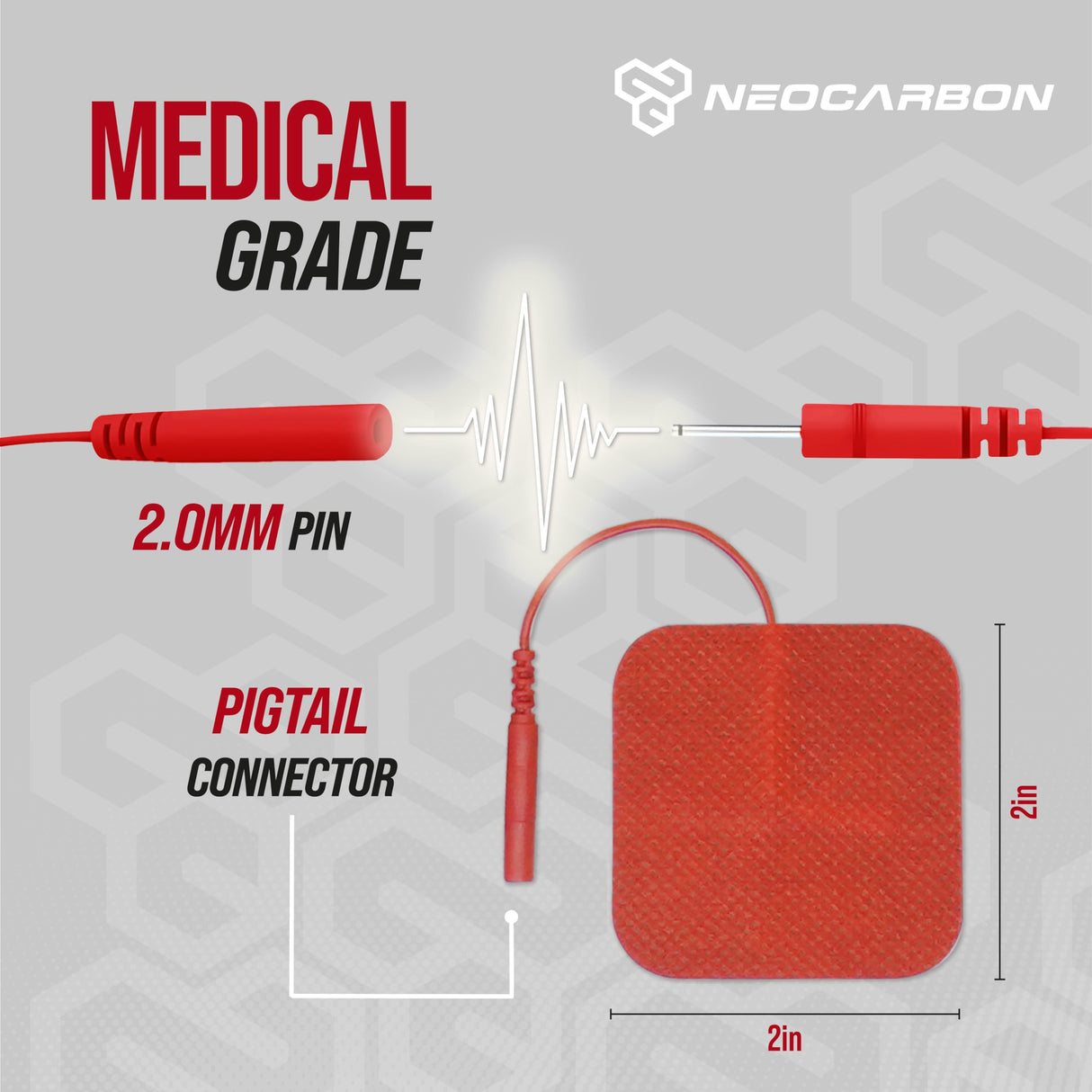 Reusable Electrode Pads for TENS Pro EMS Unit, Premium Replacement Square Pads with Plastic Holder, Set of 10 Pairs, Red