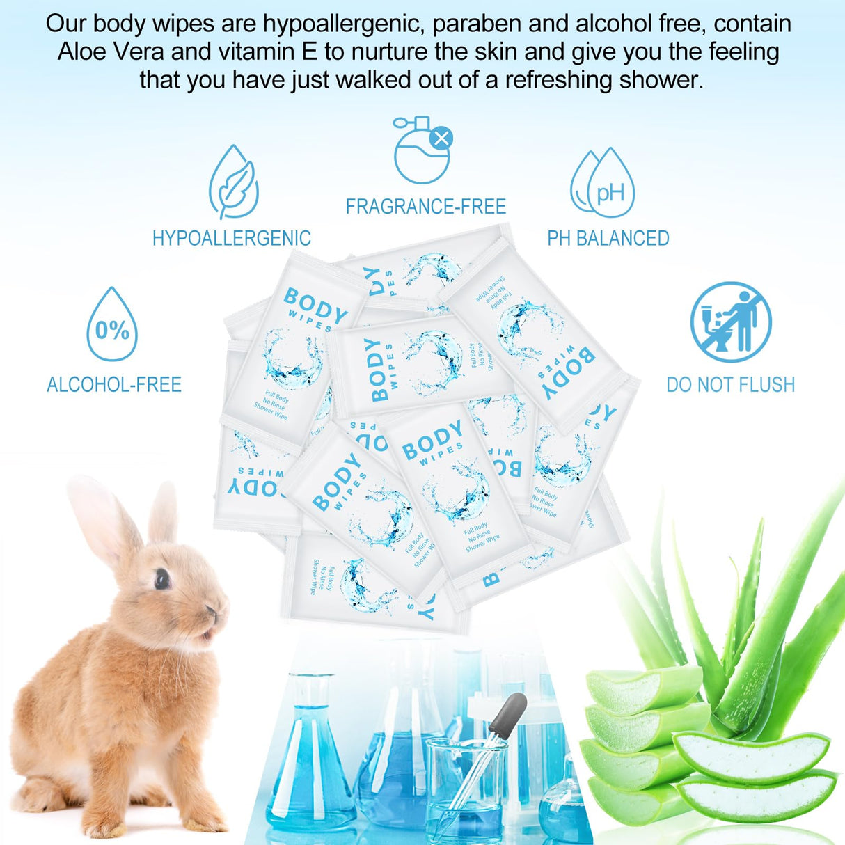 Treela 300 Pcs Bulk Large Body Wipes Individually Wrapped Big Bath Wipes for Adults Bathing No Rinse Shower Bulk Deodorant for Homeless Hygiene Personal Cleansing for Travel Gym(7.09" X 9.84",White)