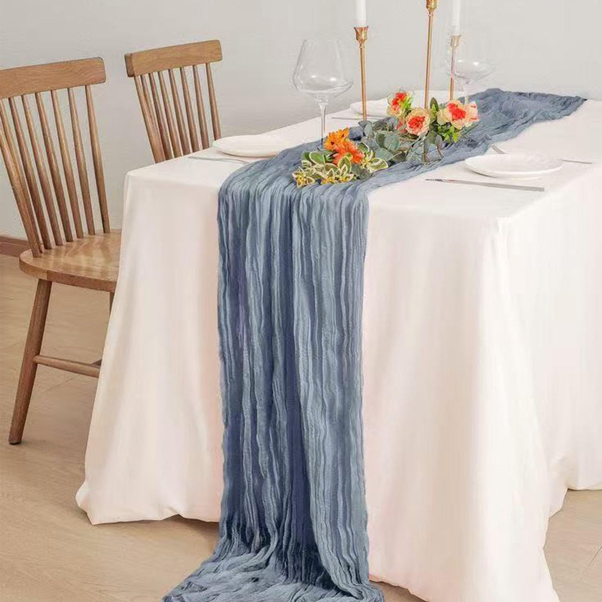 12Pack Dusty Blue Cheesecloth Table Runner 10Ft Gauze Table Runner Blue Cheese Cloth Table Runners Long Sheer Fabric Tablerunners for Wedding Party Bridal Shower Thanksgiving Christmas