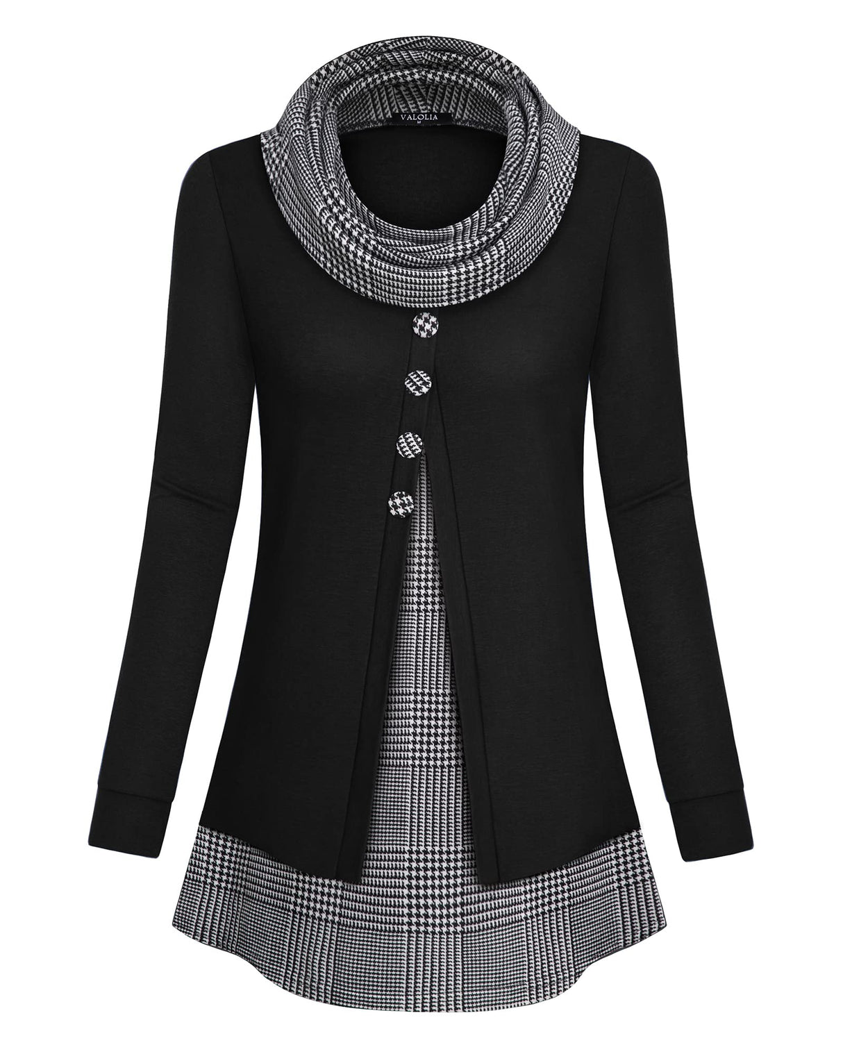 VALOLIA Ladies Tunic Tops, Tunic Sweater Women Long Sleeve Swing Pullover Sweaters Dressy Cowl Neck Sweatshirt Plaid Christmas Tops Flowy Soft Knit Comfy Flared Hoodies Shirts for Leggings BWH XL