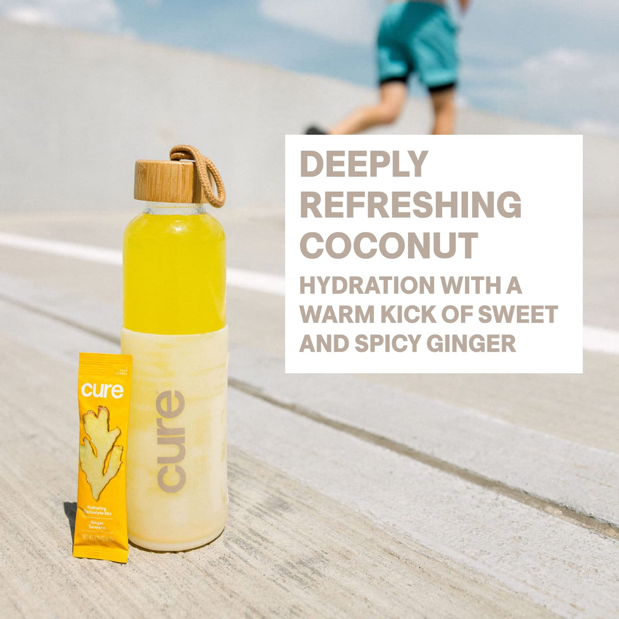 Cure Hydration | Plant-Based Electrolyte Drink Mix | No Added Sugar | FSA & HSA | Dehydration Relief Powder Made with Coconut Water | Non-GMO | Vegan | Pouch of 14 Packets - Ginger Turmeric