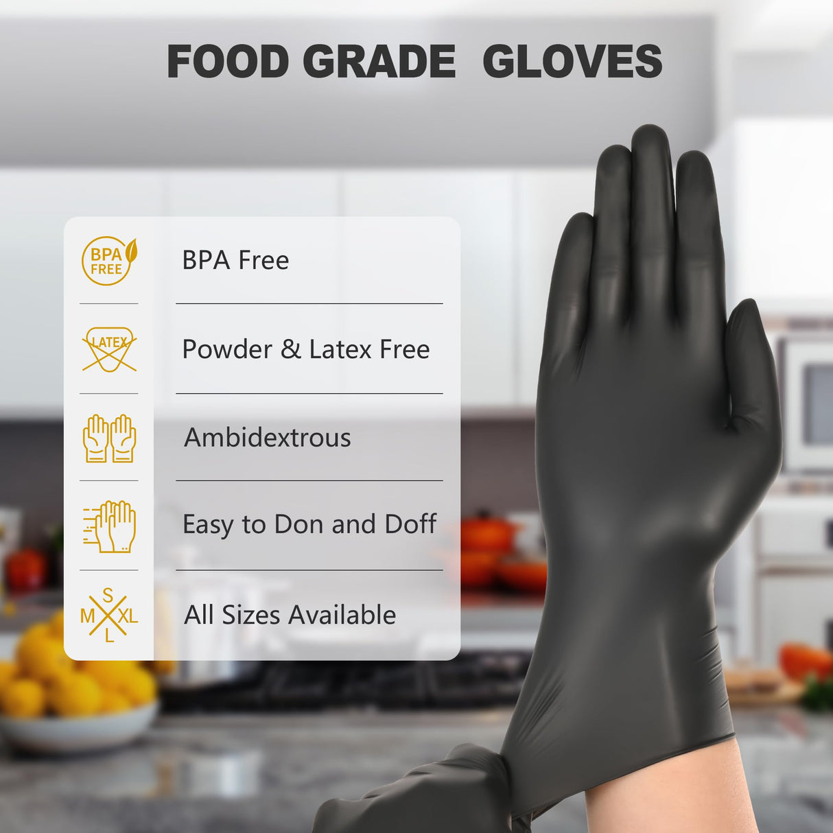 SWIFTLITE Black Vinyl Gloves, Food Grade Gloves Disposable Latex Free & Powder Free, Guantes for Cleaning Cooking Food Prep (1000, Medium)