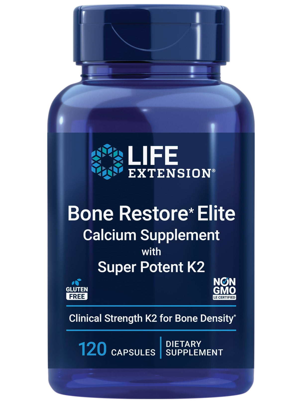 Life Extension Bone Restore Elite Calcium Supplement with Super Potent K2, Calcium, Vitamin D3, Magnesium, Boron, zinc, Vitamin K2, for Bone Health, Gluten-Free, Non-GMO, 120 Capsules