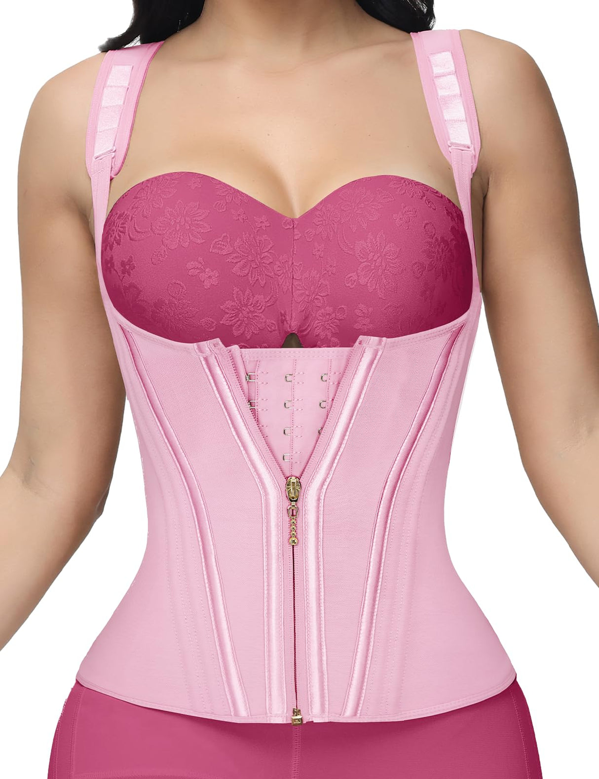 SHAPSHE Waist Trainer for Women, Tummy Control Sports Girdle, Workout Body Shaper with Adjustable Shoulder Strap Pink