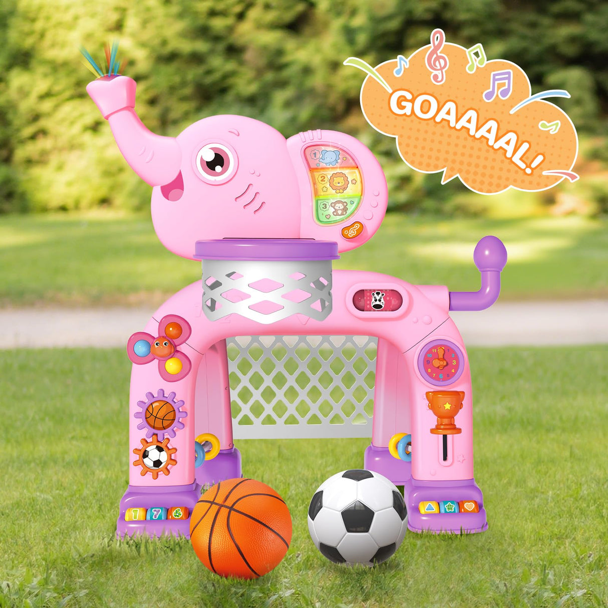 Shemira Toddler Basketball Hoop & Soccer Goal Activity Center Toys with Light & Music,Elephant Toddlers Musical Toys Gift, Baby & Toddlers Christmas Birthday Gift for 1 2 3 Year Old Boys & Girls