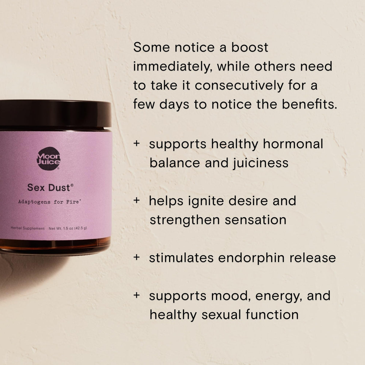 Sex Dust by Moon Juice | Adaptogen Powder Libido Booster for Hormonal Balance + Mood | Shatavari, Shilajit, Cacao Mushroom Powder Supplement | Sugar Free, Caffeine Free | 14 Servings