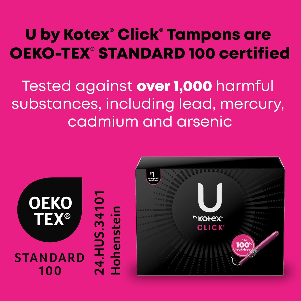 U by Kotex Click Compact Tampons, Regular Absorbency, Unscented, 192 Count (6 Packs of 32) (Packaging May Vary)