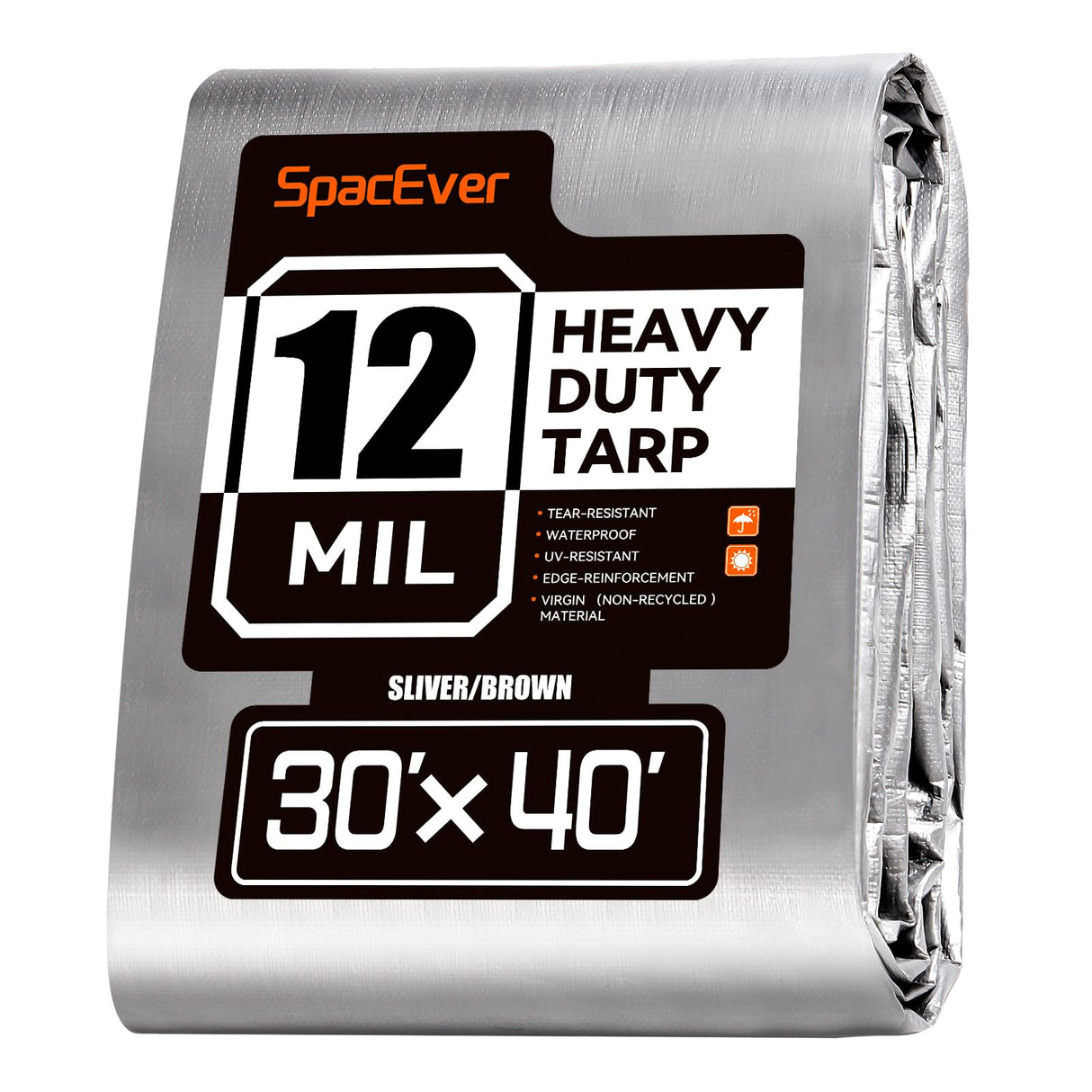 Spacever Tarp Heavy Duty 30x40 FT, 12 Mil Thick Large Tarps Water-Proof with Grommets, UV& Tear Resistant, Plastic Cover for Pool Roof Tent Outdoor Firewood, Silver& Brown
