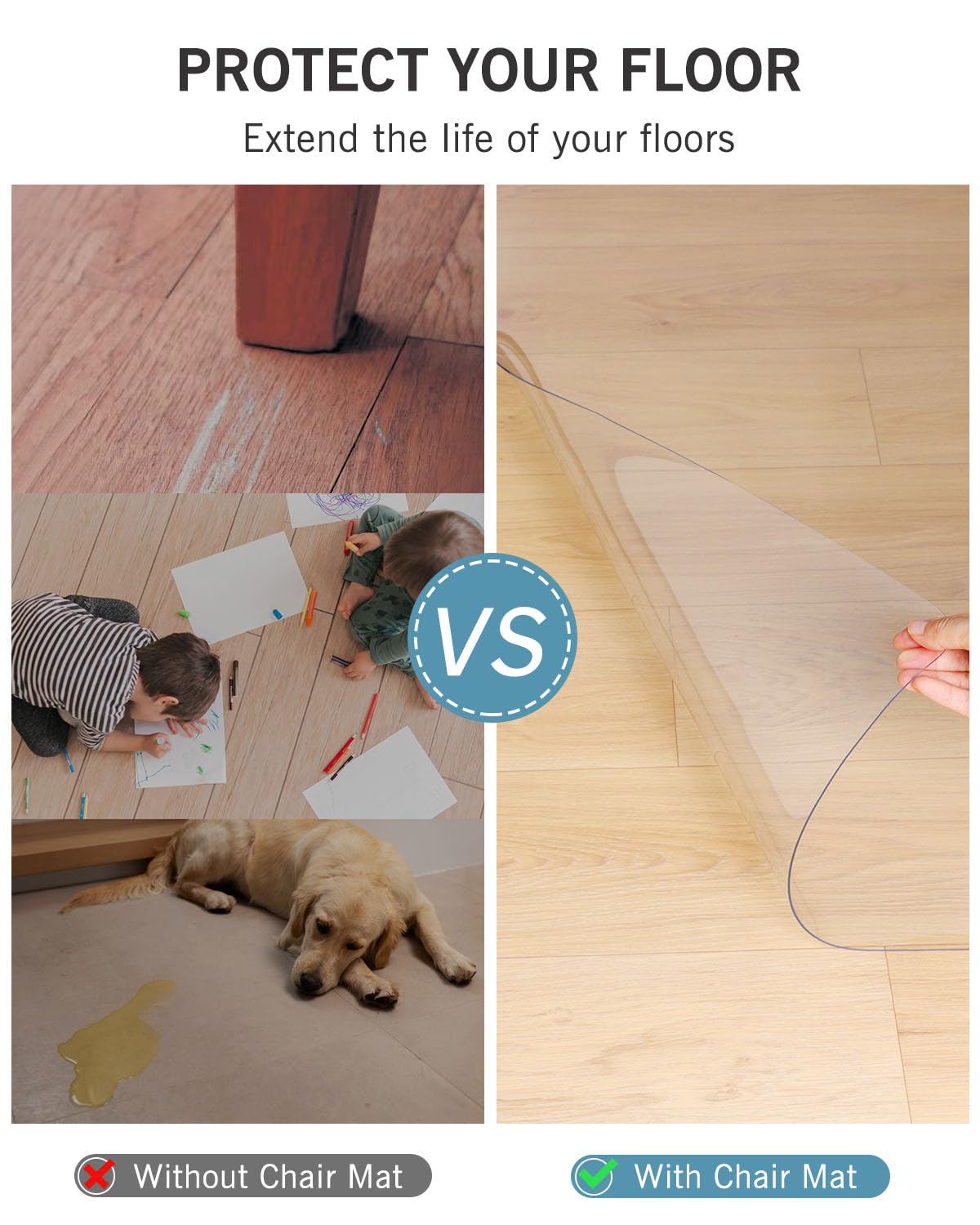 FURKIT Area Mat for Hard Floors, 5'×7' Transparent PVC Area Rug for Home, Waterproof Durable Protector for Dining Room, Kitchen, Living Room, Large No-Slip Baby Play Mat for Floor, Pet Litter Pad